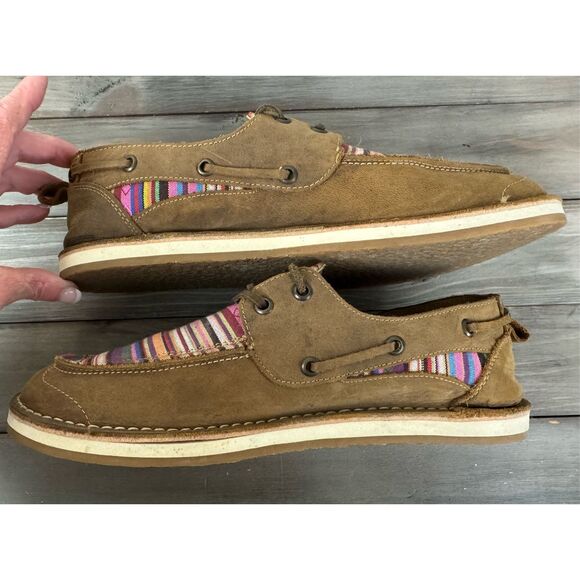 SHYANNE‎ Woven Stripe Brown Leather Slip On Moc Toe Casual Shoes size 11 - Picture 4 of 10